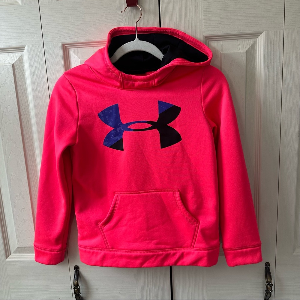 Under Armour Girls Size M Cold Gear Fleece Lined Hoodie Pink Purple Black Logo